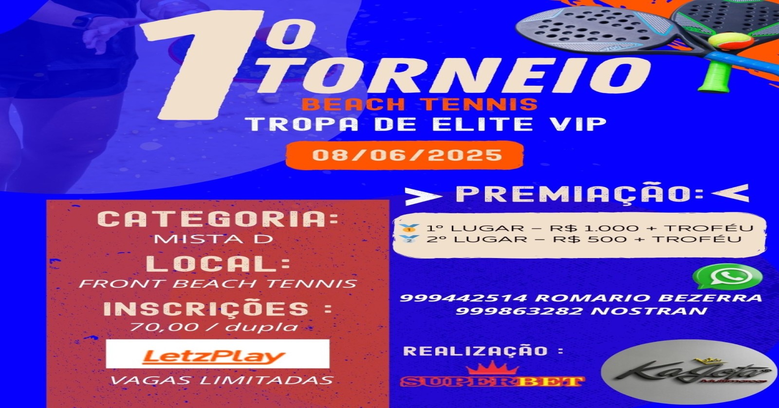 PRIMEIRO TORNEIO TROPA DE ELITE VIP  DE BEACH TENIS  CAT MISTA/D